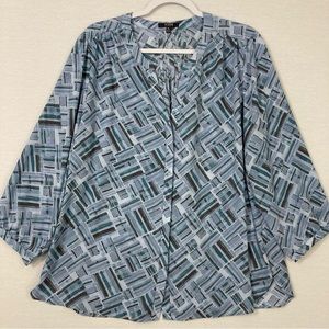 NYDJ Blue Abstract popover blouse size XL